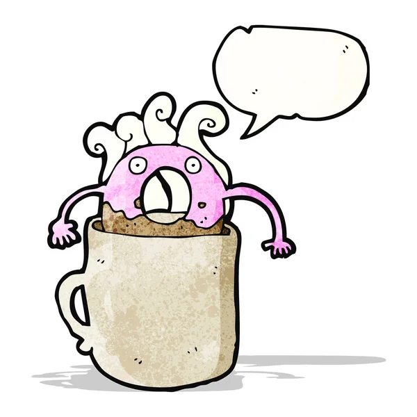 Γελοιογραφία ντόνατ σε κούπα καφέ — Διανυσματικό Αρχείο