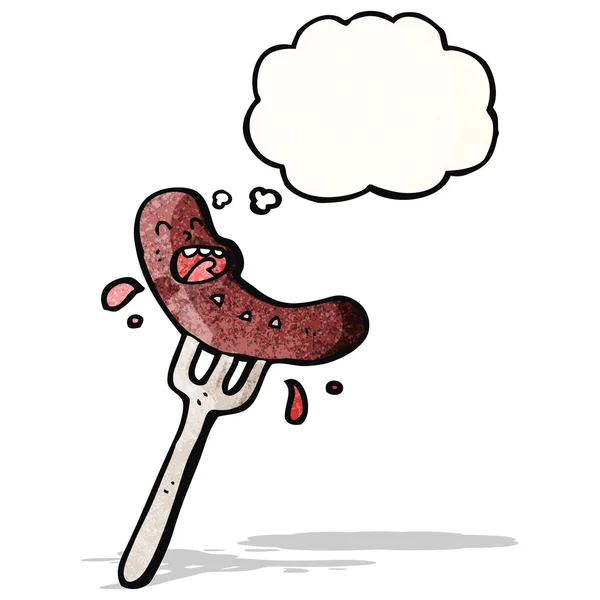 Cartoon sausage on fork — Stock Vector