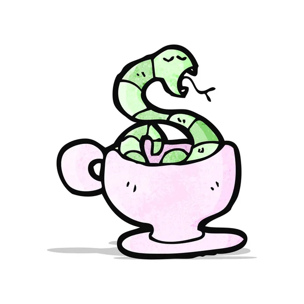 Serpiente de dibujos animados en taza de té — Vector de stock