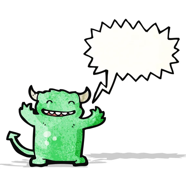 Dibujos animados pequeño diablo con burbuja de habla — Vector de stock