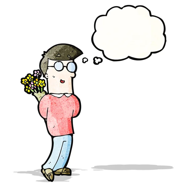 Dessin animé homme avec des fleurs — Image vectorielle