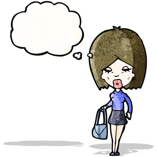 Cartoon Frau mit Gedankenblase und Handtasche — Stockvektor