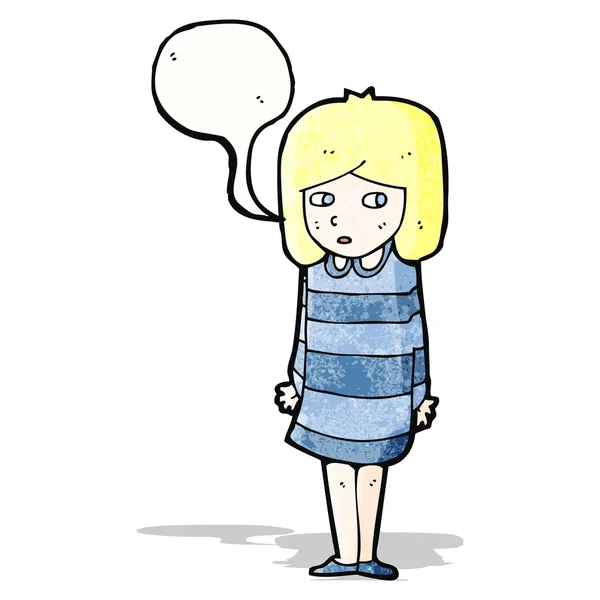 Cartoon worried girl with speech bubble — Stock Vector