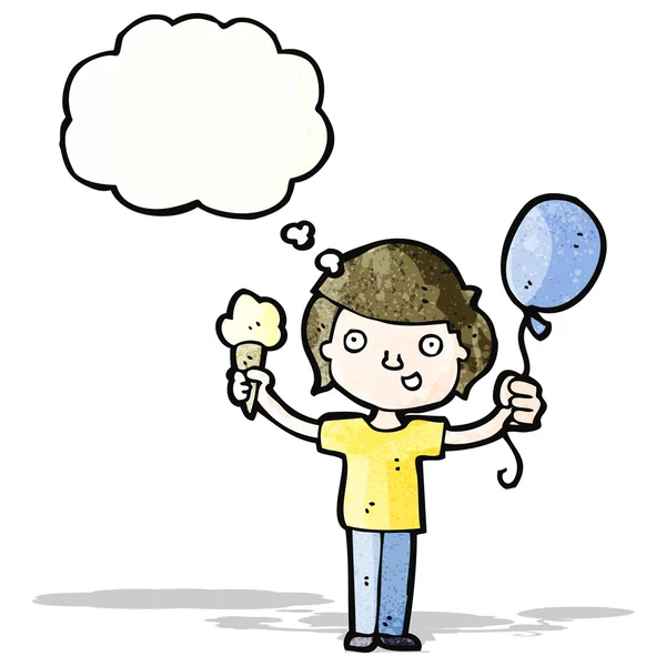 Cartoon Junge mit Eis und Luftballon — Stockvektor