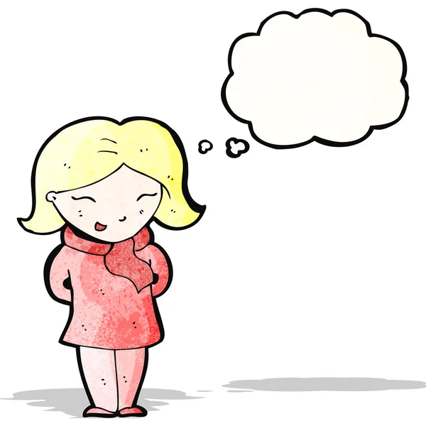 Cartoon blond woman with thought bubble — Stock Vector