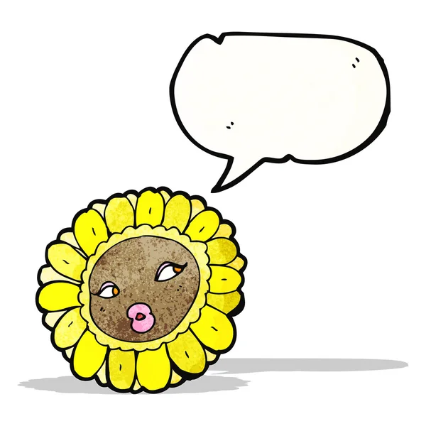 Dibujo animado cara de girasol bastante femenina — Vector de stock