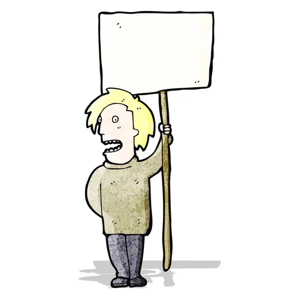 Karikatur-Demonstrant mit Schild — Stockvektor