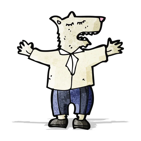 Loup de dessin animé dans les vêtements humains — Image vectorielle
