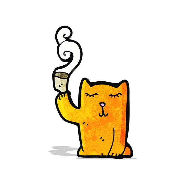 Fumetto piccolo gatto con tazza di tè — Vettoriale Stock