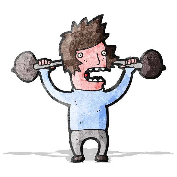 Cartoon man lifting weights — Stock Vector