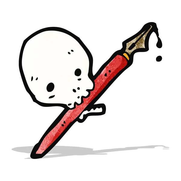 Cartoon-Totenkopf mit Tuschestift im Mund — Stockvektor