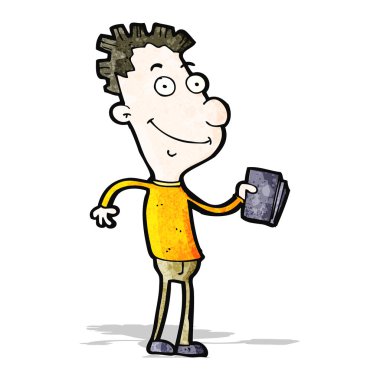 Defterinizle karikatür mutlu çocuk