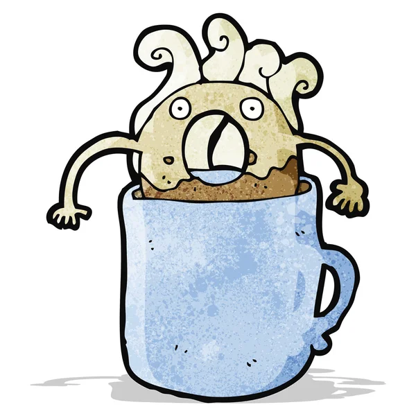 Donut in Kaffeetasse Karikatur — Stockvektor