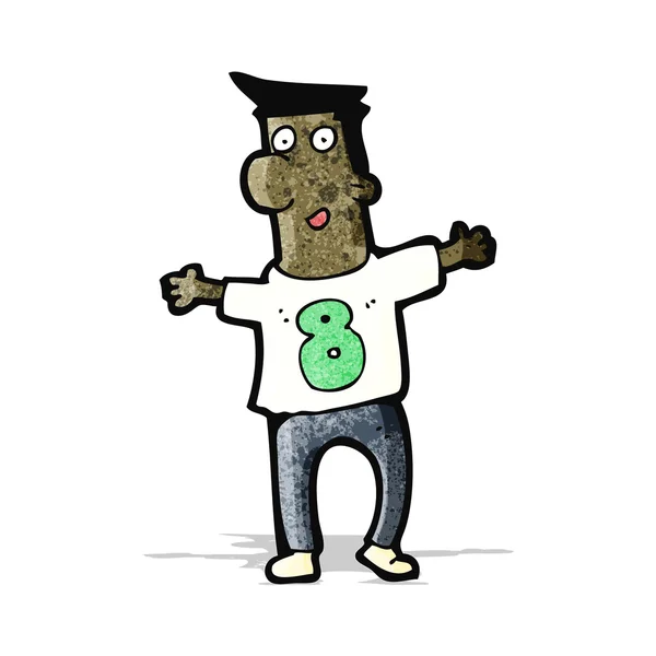 Cartoon man in het shirt met nummer acht — Stockvector