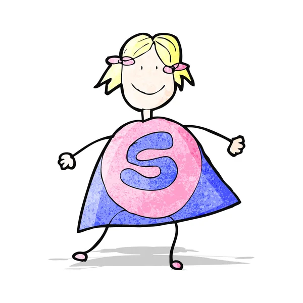 Child's drawing of a superhero girl — Stock Vector