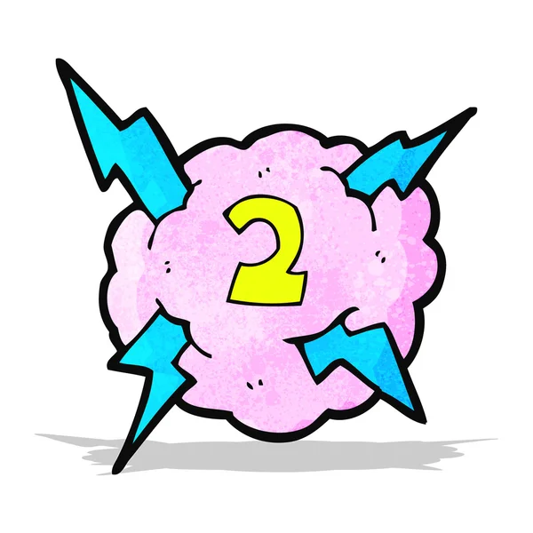 Cartoni animati tempesta di fulmini simbolo nuvola con il numero due — Vettoriale Stock