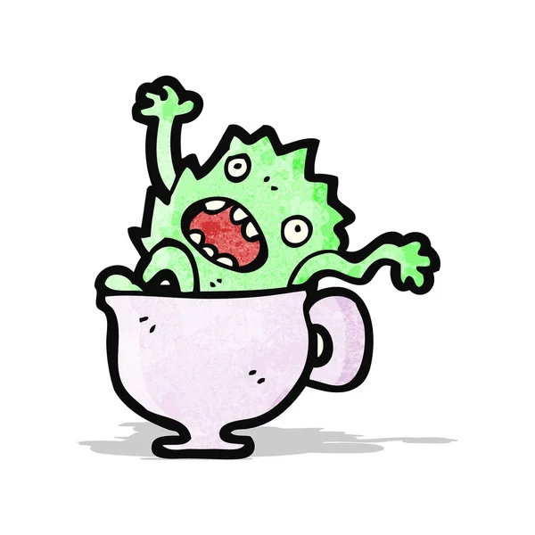 Çay fincanı içinde karikatür canavar — Stok Vektör