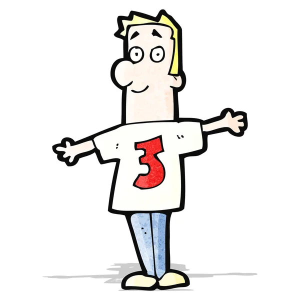 Мультфильм человек в рубашке с номером три — стоковый вектор