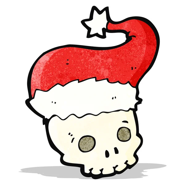 Cartoon-Totenkopf mit Weihnachtsmütze — Stockvektor