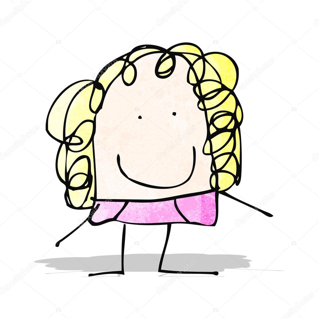 Barnets tegning av en lykkelig kvinne stockvektor © lineartestpilot  #56338031, image size:1024x1024