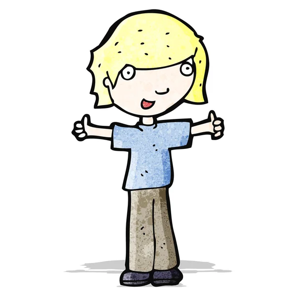 Cartoon jongen geven duimen omhoog symbool — Stockvector