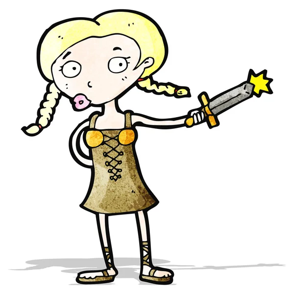 Chica vikinga de dibujos animados — Vector de stock