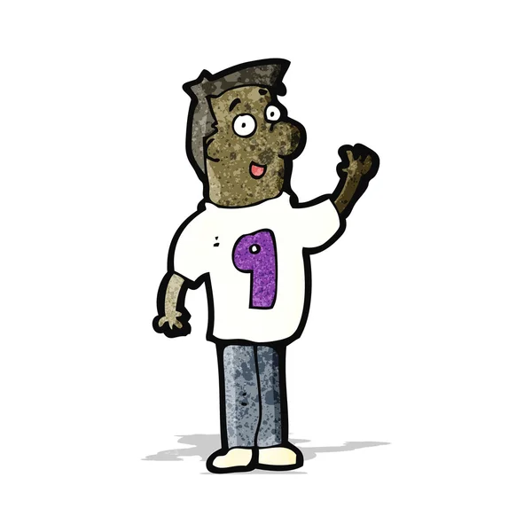 Homem dos desenhos animados na camisa com o número nove — Vetor de Stock