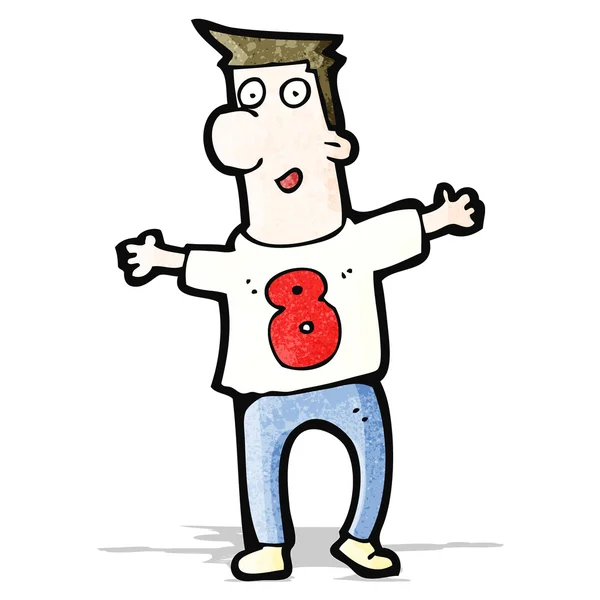 Uomo cartone animato in camicia con il numero otto — Vettoriale Stock