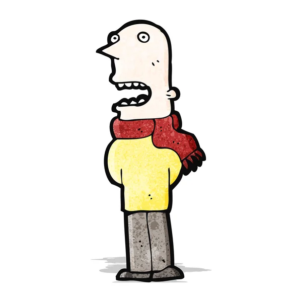 Hombre calvo de dibujos animados en bufanda — Vector de stock