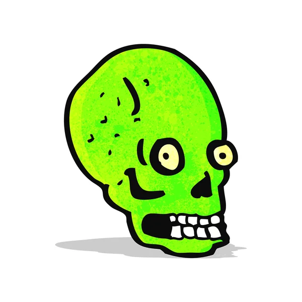 Spooky yeşil kafatası karikatür — Stok Vektör