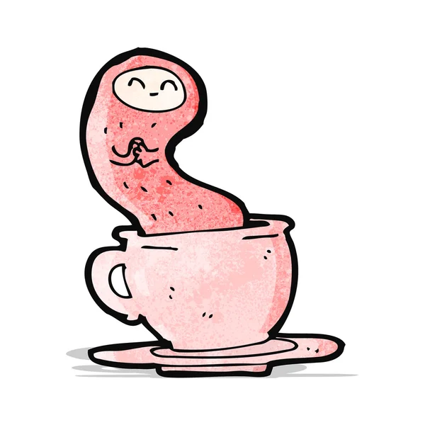 Pequeño monstruo de dibujos animados en taza de té — Vector de stock