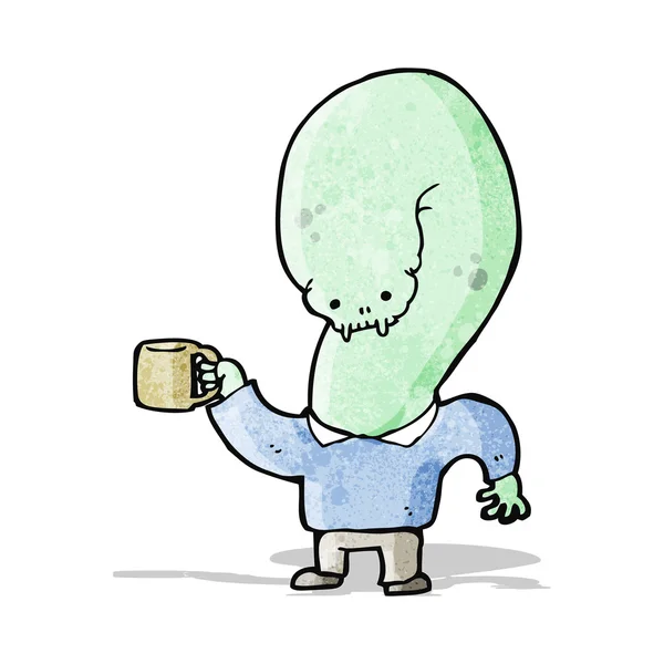 Cartoon muterade monster med kopp kaffe — Stock vektor