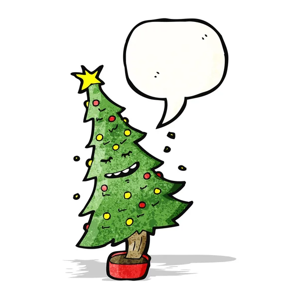Árbol de Navidad de dibujos animados con burbuja de habla — Vector de stock