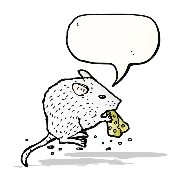 Ilustrando o rato branco comendo queijo — Vetor de Stock