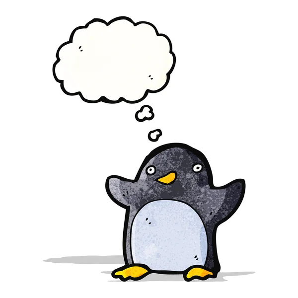 Divertido pingüino de dibujos animados con burbuja de pensamiento — Vector de stock