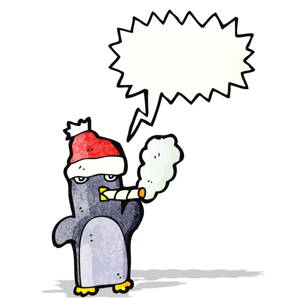 Cartoon pinguïn in kerst hoed Rookvrije sigaret — Stockvector
