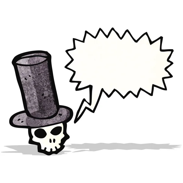 Calavera en la caricatura sombrero superior — Vector de stock