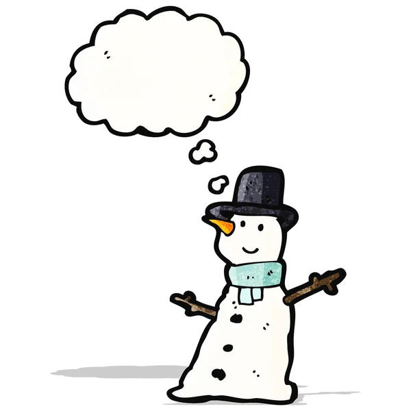 Muñeco de nieve de dibujos animados con burbuja de pensamiento — Vector de stock