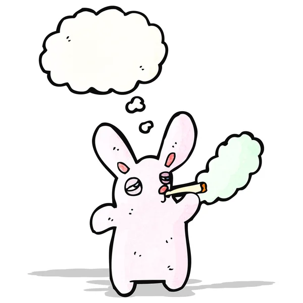 Dibujos animados conejo rosa fumar cigarrillo — Vector de stock