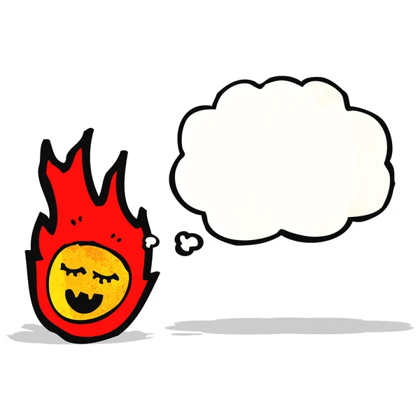 Bola de fuego de dibujos animados con burbuja de pensamiento — Vector de stock