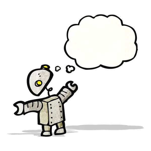 Pequeño robot con dibujos animados de burbujas de pensamiento — Vector de stock