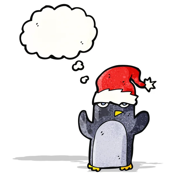 Tecknad pingvin i jul hatt — Stock vektor