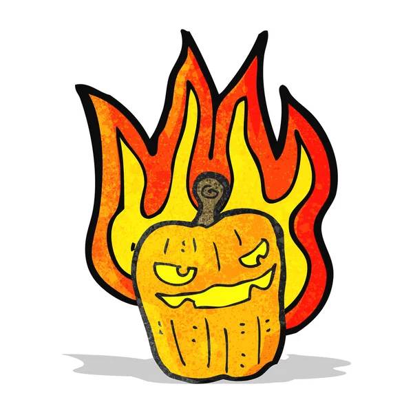 Flaming pumpkin cartoon — Stock Vector
