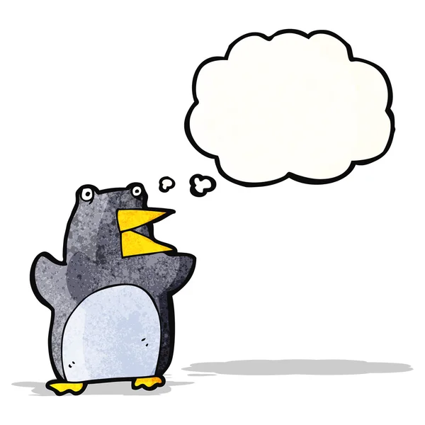 Düşünce balonu ile komik penguen karikatür — Stok Vektör
