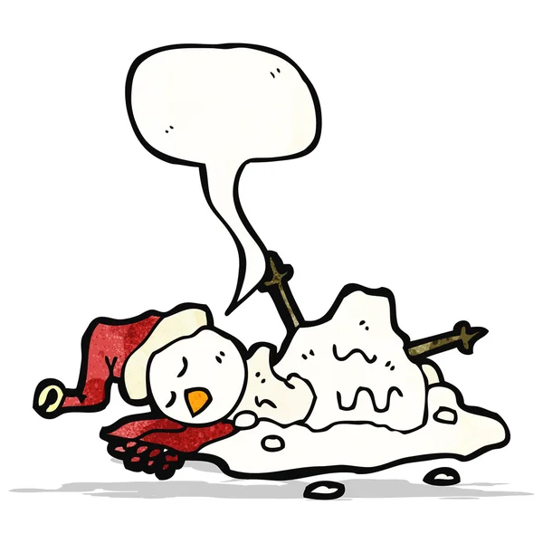 Desenhos animados derretendo boneco de neve com bolha de fala —  Vetores de Stock