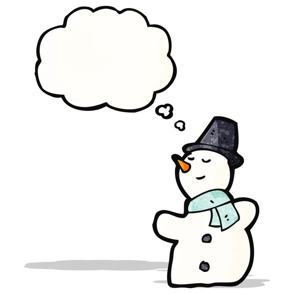 Muñeco de nieve de dibujos animados con burbuja de pensamiento — Vector de stock