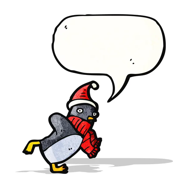 Cartoon christmas penguin with speech bubble — Stock Vector