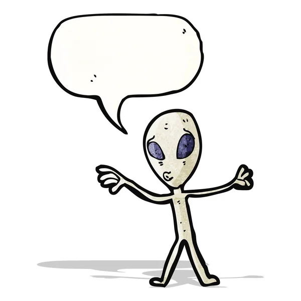 Cartoon alien met gedachte zeepbel — Stockvector