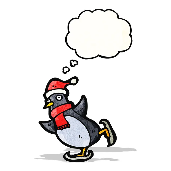 Cartoon ice skating penguin with thought bubble — Stock Vector
