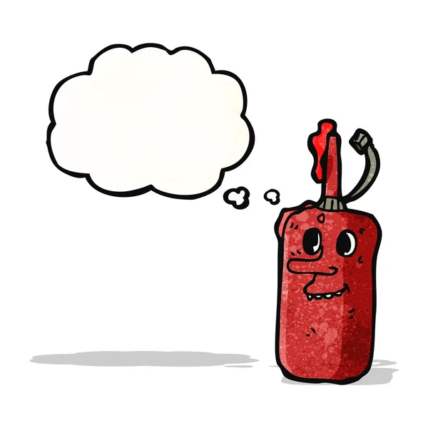Ketchupflasche mit Gedankenblase Karikatur — Stockvektor